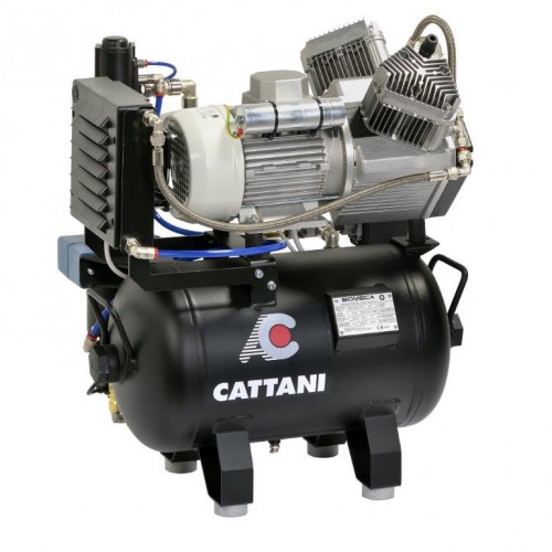 Cattani 30-160 - безмасляный компрессор для двух стоматологических установок, c кожухом, c осушителем, с ресивером 30 л (160 л/мин) | Cattani (Италия)