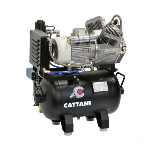 Cattani 30-160 - безмасляный компрессор для 2-х стоматологических установок, c осушителем, без кожуха, с ресивером 30 л, 160 л/мин | Cattani (Италия)