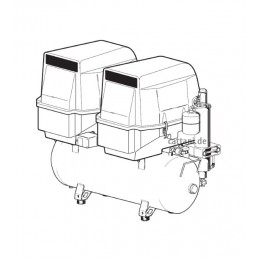 Cattani 100-320 C - безмасляный компрессор для 5-ти стоматологических установок, 2 мотора по 2 цилиндра, с 2 осушителями, с пластиковым кожухом, с ресивером 100 л, 320 л/мин
