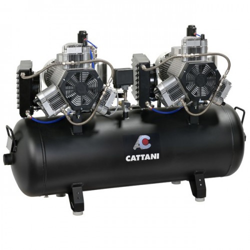 Cattani 300-952 - безмасляный стоматологический компрессор для 16-ти стоматологических установок, с 2 шестицилиндровыми двигателями, c 4 осушителями, с ресивером 300 л, 952 л/мин | Cattani (Италия)