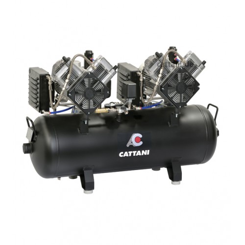Cattani 100-320 - безмасляный компрессор для 5-ти стоматологических установок, 2 мотора по 2 цилиндра, с 2 осушителями, без кожуха, с ресивером 100 л, 320 л/мин | Cattani (Италия)