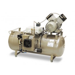EKOM DK50 2V/110 - безмасляный компрессор для двух стоматологических установок без кожуха, без осушителя, с ресивером 110 л