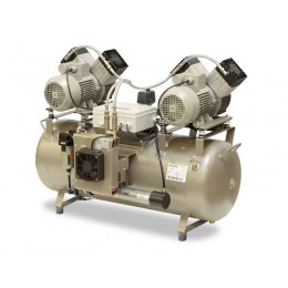 EKOM DK50 2X2V/110 - безмасляный компрессор для четырех стоматологических установок без кожуха, без осушителя, с ресивером 110 л